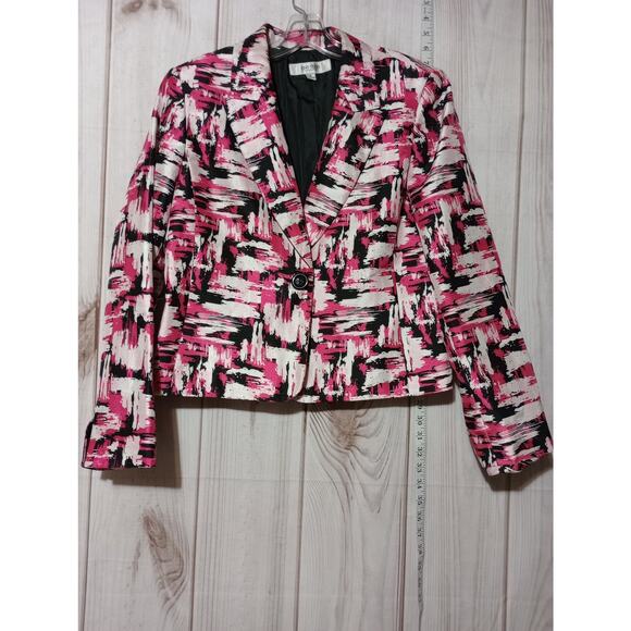 Jones Studio Blazer Womens 12 Abstract Print Button Front Jacket Career Workwear - Picture 1 of 7
